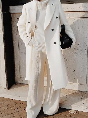 Image of IDEALSANXUN Womens Long Wool Coats Fall Winter Double Breasted Trench Coat Peacoat