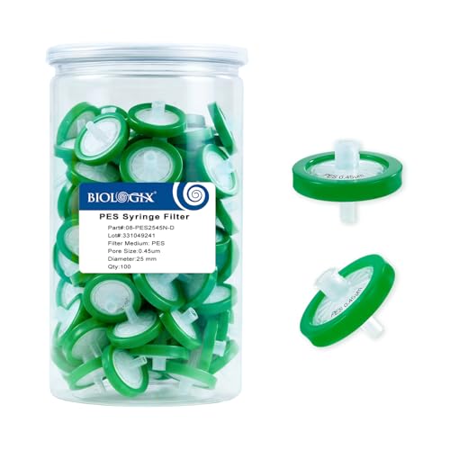 Image of Syringe Filters PES, 25mm, 0.45um, Non-Sterile, 100Pack | Syringe Lab Filter, PES Membrane, Non-Sterile Needle Filter, Lab Filtration, Barreled Packed Laboratory School Science