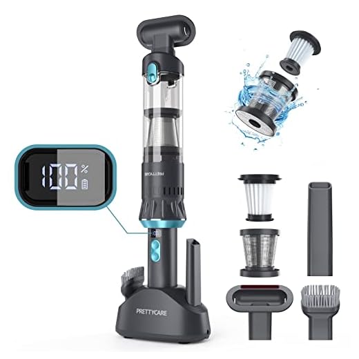 PRETTYCARE 18Kpa Handheld Vacuum Cordless, Powerful Suction Car Vacuum Cleaner with LED Display, Charging Dock, 1.3 lbs Lightweight Mini Car Vacuum Cordless Rechargeable for Car, Home, Pet Hair
