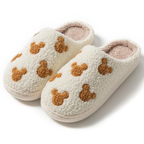 Bow Slippers for Women & Men - Floral Memory Foam Plush Slippers, Cute Cartoon Design, Warm Fluffy Fur Lined, Indoor Outdoor House Home Bedroom Shoes