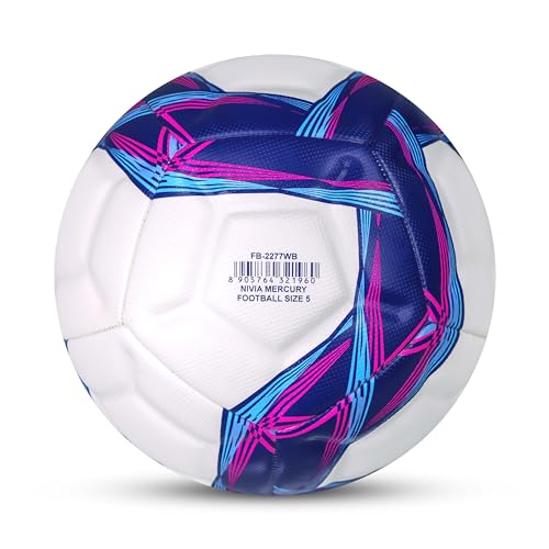 Nivia Mercury Football/PU Leather/Power Stitched Football/12 Panel/Match Ball/Size - 5 (White/Blue) 6 41HXqTmrzuL
