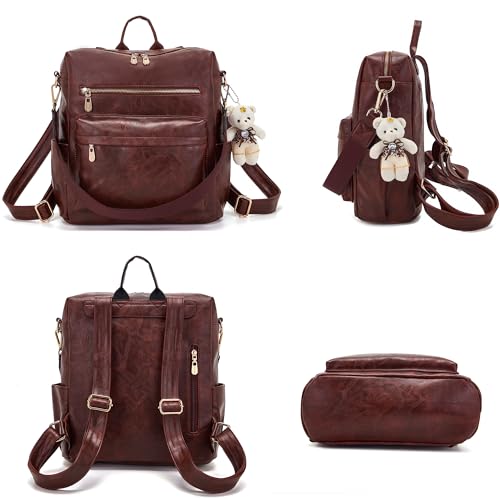 Image of Soperwillton Women Backpack Purse Shoulder Handbags Travel Bag Set 2pcs | Soft PU Leather,Large Capacity,Many Pockets,with a Functional Wallet,with a Detachable Shoulder Strap,Multipurpose Design