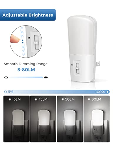 Lohas Dimmable Led Night Light, Night Lights Plug Into Wall, Dusk-To-Dawn Sensor, Daylight White 5000K, Adjustable Brightness 5-80Lm Sleep Nightlight For Baby Nursery Bathroom Hallway, 2 Pack #TOP5