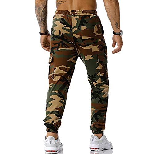 ebossy Men's Hiphop Street Workout Jogger Elastic Waist Drawstring Tactical Camouflage Cargo Pants3