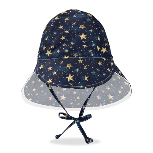 Toddler Sun Hat Boys Caps Girl UPF 50+ Protection Large Brim Traveling Swim Hat Gold Stars Abstract Black Pattern