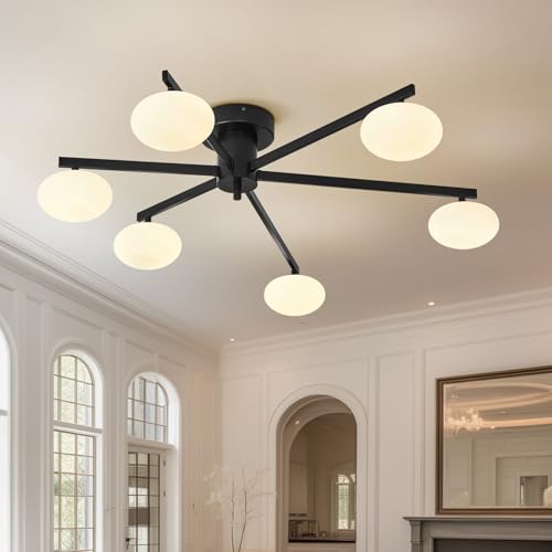 Fang Yan Mei mid Century Ceiling Light,Globe Semi Flush Mount Ceiling Light Black Sputnik 6-Lights Ceiling Lighting Modern Close to Ceiling Light for Bedroom Kitchen Dining Room - image 1