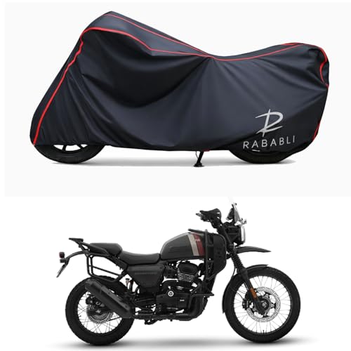 Image of Waterproof Bike Body Cover Compatible for | Yezdi Adventure Mambo | Taffeta Fabric, Red Piping Design, Bottom Elastic Fit | Dustproof, Sun UV & Rain Protection for All Bikes
