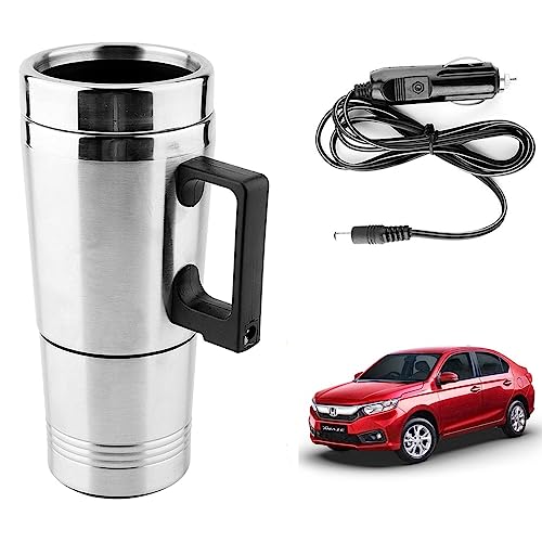 Image of Oshotto 12V Stainless Steel Car Heating Kettle /Mug, Travel Friendly electric Tea /Coffee maker Compatible with Honda Amaze (2018-2026) (300ml) - Silver