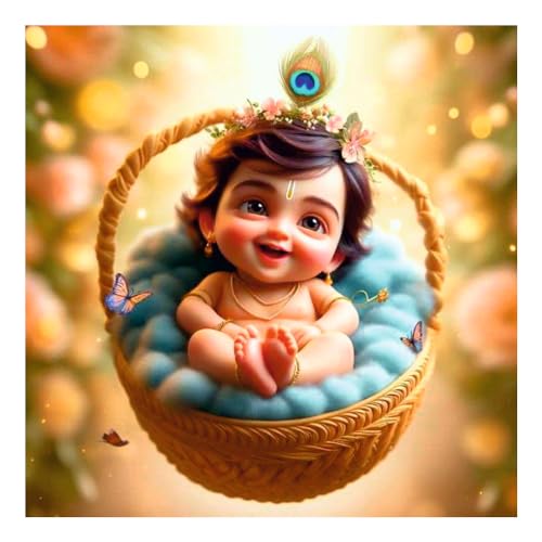 Image of Baby Krishna Wall Poster for Pooja Room, Office, Kids Room (Size- 41CM X 41CM)