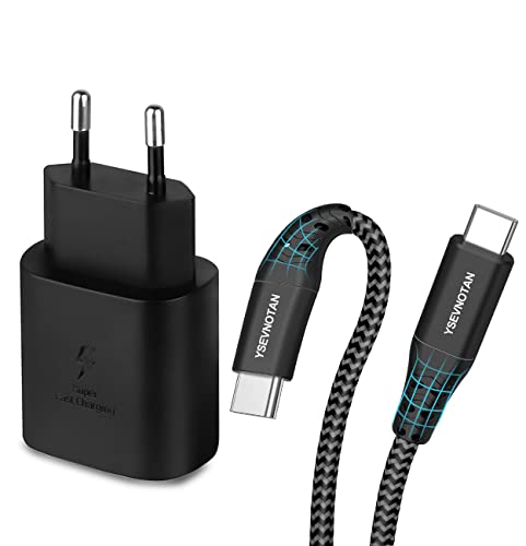 Cargador Ysevnotan con Cable Tipo C de 200 cm Compatible con Samsung Galaxy S22, S21, S20 Puls Ultra, Note 20, 10 Puls Ultra, Enchufe de Carga Rápida de 25 W Toma de Cargador De Batería PPS - Negro Cover