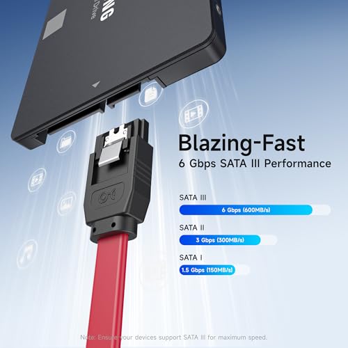 Cable Matters 3-Pack 90 Degree Right Angle SATA III 6.0 Gbps SATA Cables 45cm (SATA 3 Cable, SATA data Cable, SATA Cable) Red