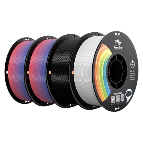 Creality PLA+ Filament 1.75mm 4KG, 3D Printer Filament 4 Pack 1kg Cardboard Spool, Strong Toughness,Multi-Color 3D Printing Filament for Most FDM Printers(Black White 2 Rainbow)