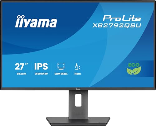 iiyama Prolite XB2792QSU-B1 68,6cm 27' IPS LED-Monitor QHD 120Hz HDMI DP USB3.2 Slim-Line Höhenverstellung Pivot Adaptive Sync Energieklasse B schwarz