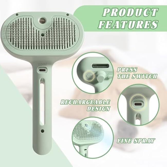 Self-Cleaning Spray Cat Brush for Shedding, Removes Static Flying Hair, and Works Wonders for Both Long and Short-Haired Pets 2 In 1 Cleaning Brush for Cats And Dogs Grooming-WzHsisUB