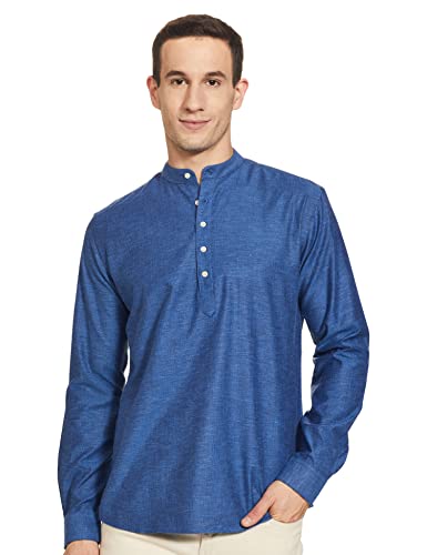 Image of Park Avenue Men's Cotton Polyester Blend Solid Pattern Slim Fit Mandarin Collar Full Sleeve Formal Shirt