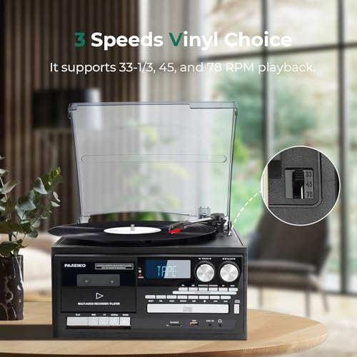 Pareiko T408 9-In-1 Record Player 3 Speeds Vinyl Turntable thumb #2