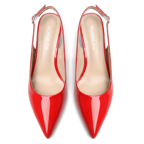 Image of NUMALEO Slingback Heels for Women Pointed Close Toe Kitten Heels Patent Pumps Dress Party Comfy Heeled Sandals Stiletto 2.5 Inch Dress Shoes