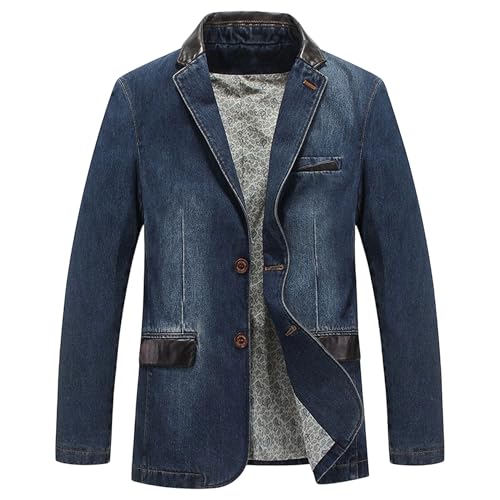 Kassercny Men's Two Button Denim Blazer Notch Lapel Slim Fit