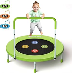 Trampolin Kinder Indoor, Ø 91cm Faltbare Fitness Trampolin mit Haltegriff, Mini Kindertrampolin Max 45 kg, geräuscharme Sprungmatte, sicher & stabil, Gartentrampolin Outdoor für Kleinkind 3-8 Jahre