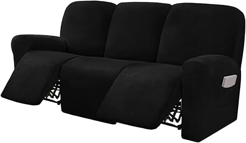 Fundas de terciopelo para sofá reclinable de 8 piezas de 3 plazas para sofá reclinable de 3 plazas, fundas elásticas para sofá reclinable, fundas