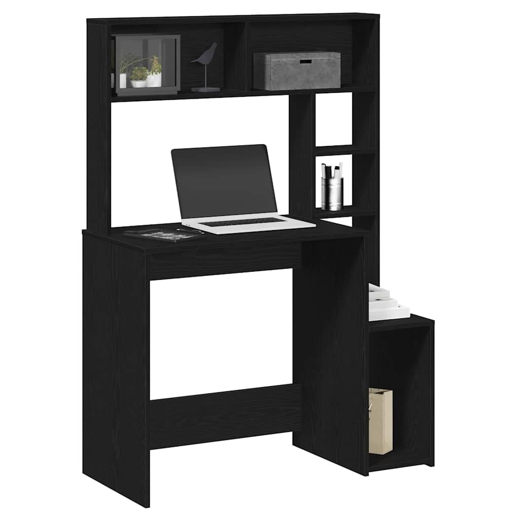 Escritorio con estantería, negro, 100 x 45 x 140 cm, mesa de oficina con gran área de trabajo y concepto de almacenamiento versátil, para oficina en casa y estudio