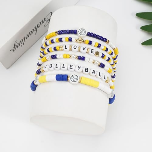 Image of Football Baseball Soccer Beaded Bracelets for Women Stackable Game Day Sports Theme Bracelet