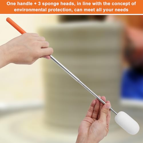 Image of Gosknor Telescoping Sponge Pottery, Retractable Clay Tool Sponges on Stick Extend up to 28.35in Telescoping Sponge Sticks for Pottery (Orange)