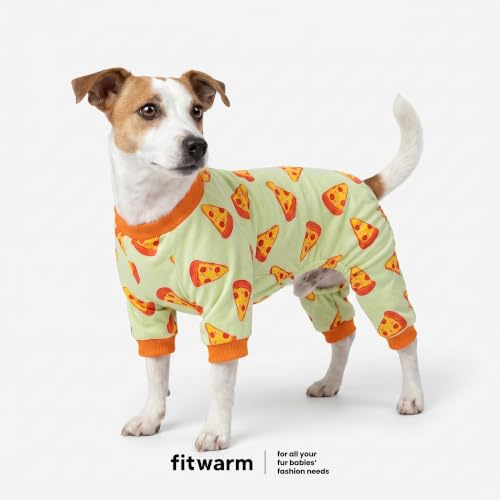 Image of Fitwarm Pizza Dog Fleece Pajamas, Funny Cozy Clothes for Small Dogs Boy Girl, Soft Pet Onesie, Light Green, Orange, XL
