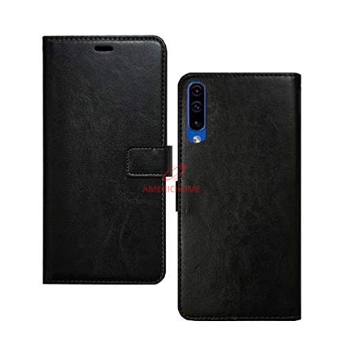 Image of Inside Rubber TPU with Card Pockets Magnetic Closure Protection Compatible with Samsung Galaxy A50,A50S,A30S (Black)