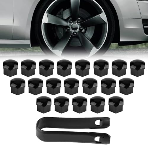 JEYORZY 20 pcs Tapas Tuercas 19mm, Tapones Tornillos Ruedas Coche, tapas para tuercas de rueda, Tapas Tuercas Perno Rueda, para la mayoría de tornillos de rueda, con Herramienta de Extracción, negro