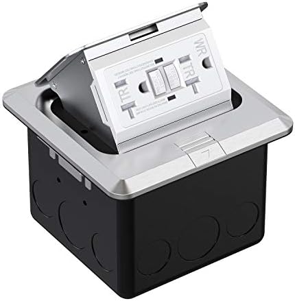 WEBANG Pop Up Floor Outlet Covers Box with 20 Amp Stainless Steel GFCI Tamper/Weather Resistant Receptacle Outlet, ETL Listed, 1 Pack, Silver