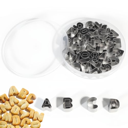 Thalire Juego de 36 Cortadores de Letras y Números, de Acero Inoxidable para Galletas, Tartas, Pasteles y Postres, Bordes Afilados y Fácil Limpieza para Decoración Personalizada