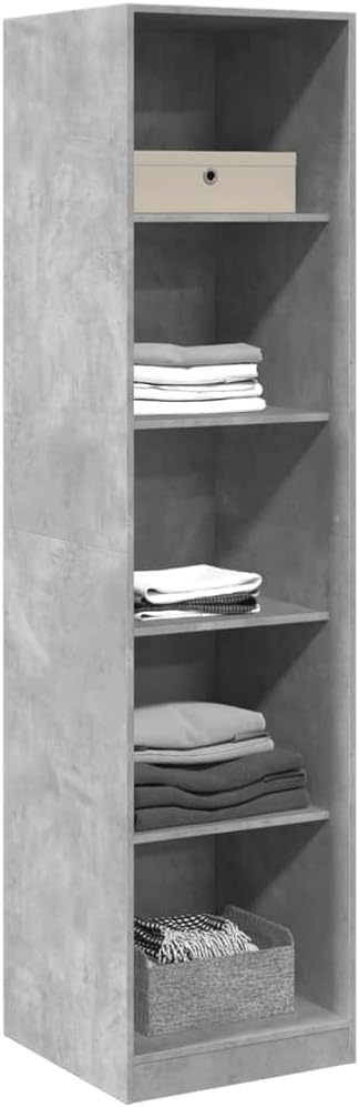 Generic 3307714 Concrete Grey Wooden Wardrobe filled with folded clothes, a box, and a basket