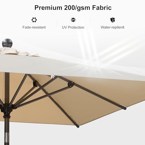 Image of PURPLE LEAF Patio Market Umbrella 8' x 8' Square Tilt Beige 8 Ribs Outdoor