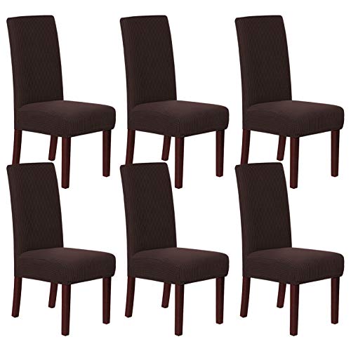 Smarcute Dining Chair Covers Stretch Removable Washable Chair Covers Chair Protector Home Decor Spandex Jacquard Dining Chair Protector Cover for Dining Room Set of 6,Brown