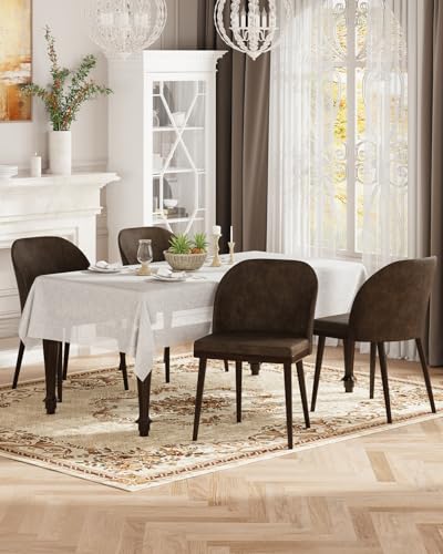 Image of Upholstered Dining Chairs Set of 4 - Modern Dining Room Chairs, Mid-Back Restaurant Kitchen Chairs with Wooden Legs, Dark Brown