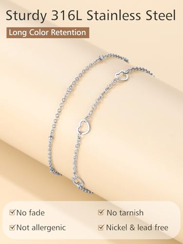Image of FindChic Black /Silver /Gold Plated Anklets Set of 2PCS /3PCS Herringbone Chain Cuban Link Heart Charm Sparkling Tennis Ankle Bracelets, Waterproof Summer Foot Jewelry for Beach