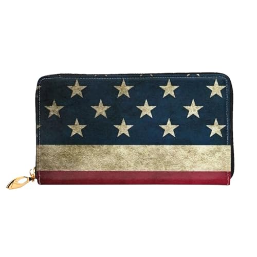 Portefeuilles en cuir femmes anti-perte grand format zippé drapeau américain pour voyage