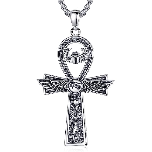 AEONSLOVE Collier Ankh Egyptien Argent 925 pour Homme Femme Pendentif Croix Ankh avec Scarabée...