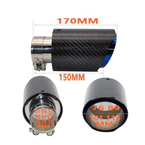 Tubo de escape universal 60-89 de fibra de carbono brillante y acero inoxidable 6