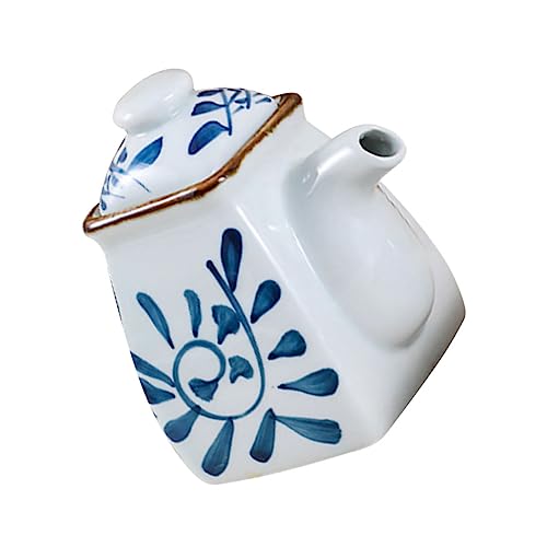 Zerodeko Soy Sauce Dispenser Ceramic Vinegar Seasoning Bottle Lidded Sauce Container for Kitchen 300ml