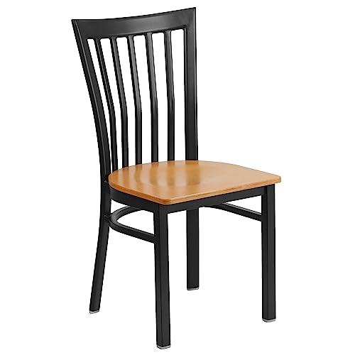 Image of Flash Furniture HERCULES Series Black School House Back Metal Restaurant Chair - Natural Wood Seat