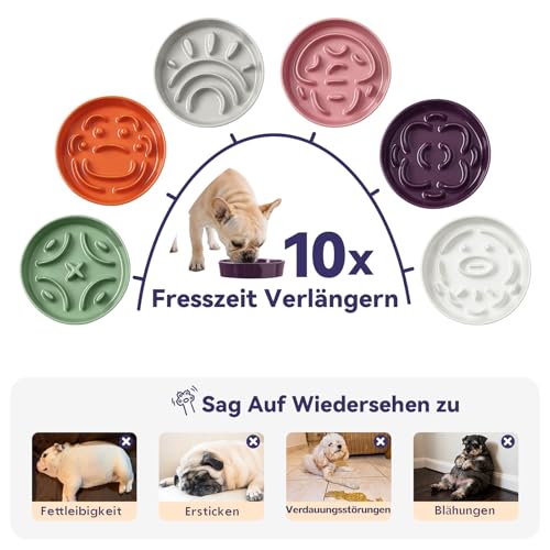 Anti-Schling-Futternapf Hund Keramik - Labyrinth Fressnapf für Trockenfutter & Nassfutter - Langsames Fressen für Kleine Hunde - 80 g - 16 cm - Lila