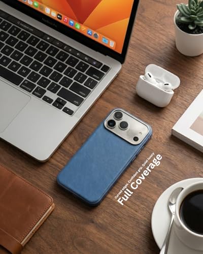 Image of SkynUp Linea Premium Leather Back Cover Case for iPhone 17 Pro Max | MagSafe Compatible | Blue