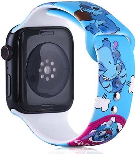 Cute Watch Band Compatible with Apple Watch Band 38mm 40mm 41mm 42mm 44mm 45mm for Stitch, Soft Silicone Replacement Sport Strap Compatible for iWatch SE Series 7/6/5/4/3/2/1 for kids