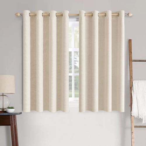 Image of MIULEE 100% Blackout Linen Textured Curtains for Bedroom Solid Thermal Insulated Cream Beige Grommet Room Darkening Curtains & Drapes Luxury Decor for Living Room 52 x 63 Inch (2 Panels)