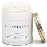 Sea Salt & Sage Candle - Summer Scented Soy Candles for Home - Coastal Decor for Beach Lovers, 7oz Soy Wax, 40 Hour Burn Time, Beach, Living Room, Bathroom