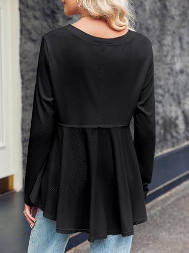 Tankaneo Womens Babydoll Tops V Neck Long Sleeve Shirts Peplum Tunic Top Flowy Work Casual Blouses Loose Fit 20244