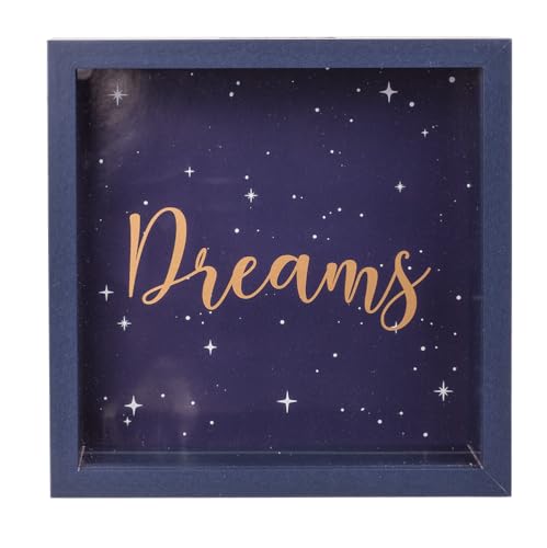 Drewniana skarbonka, Dreams, w ramie, ok. 20 x 20 cm, niebieska