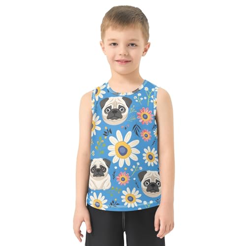 Boys' Tank Top Shirt Pug Flowers Pattern Sleeveless T-Shirts2